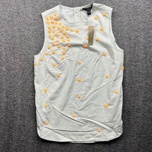 J.Crew Sleeveless Top Womens 0 Mint Green Floral Sequin Beaded Cotton C1172